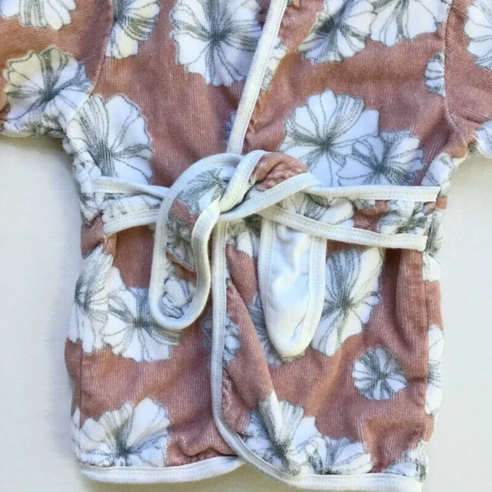 Milkbarn Hooded Bath Robe Infant Girl 0-9 Mos. Pink White Floral Organic Cotton
